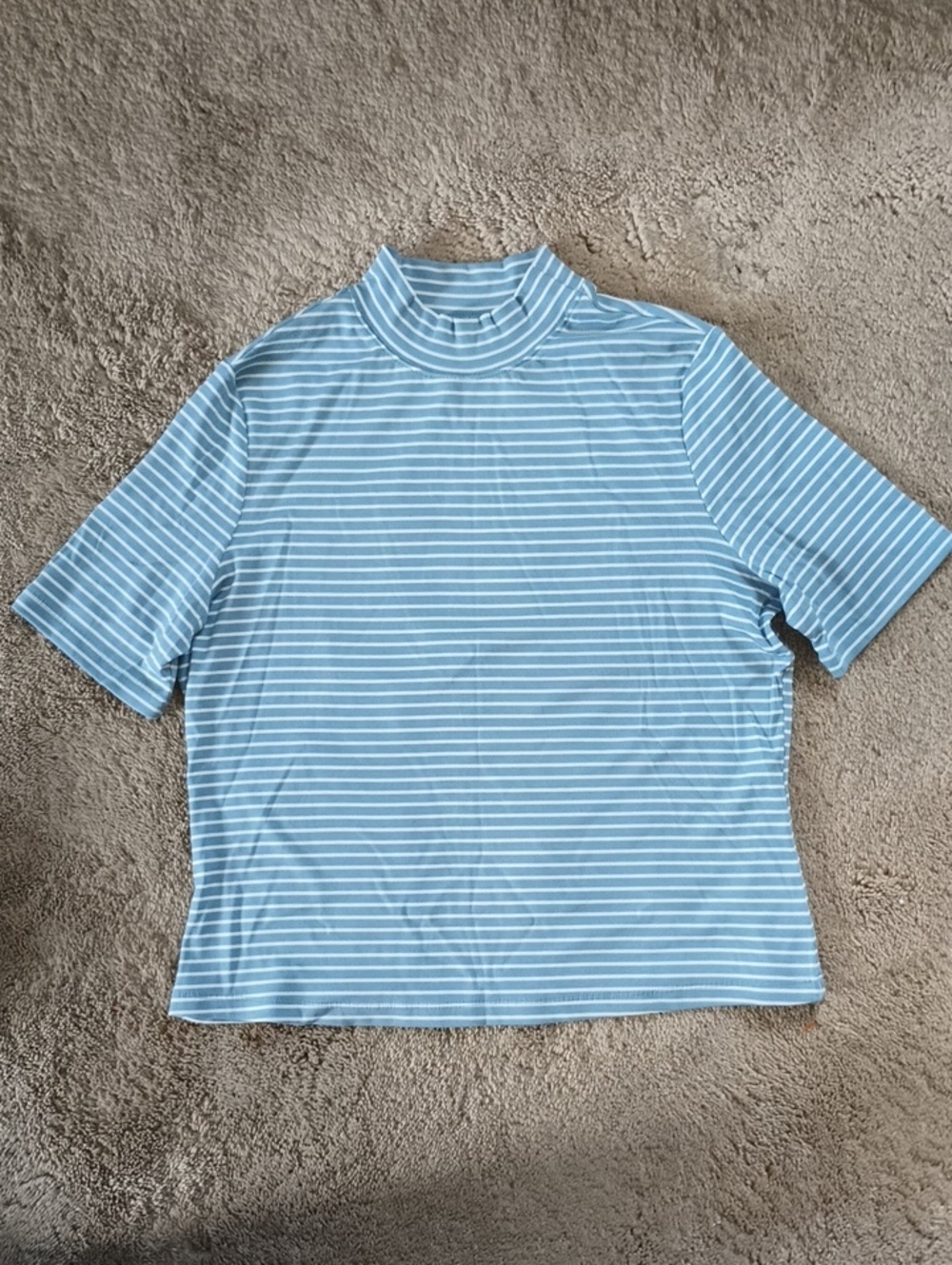a new day Blue and White Striped Mock Neck Tee